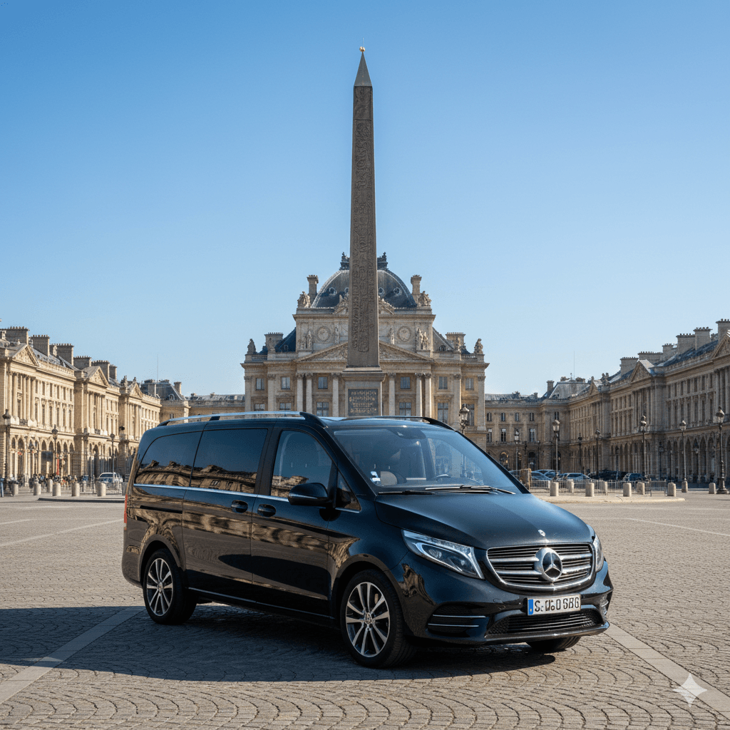 Mercedes-Benz V-Class chauffeur vehicle parked near Place de la Concorde in Paris