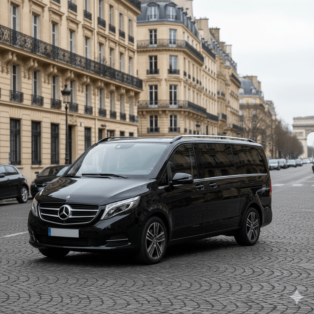 Mercedes-Benz V-Class luxury chauffeur vehicle in the Champs-Élysées quarter of Paris Mercedes-Benz V-Class luxury chauffeur vehicle in the Champs-Élysées quarter of Paris